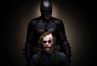 The Batman and the Joker meeting in The Dark Knight