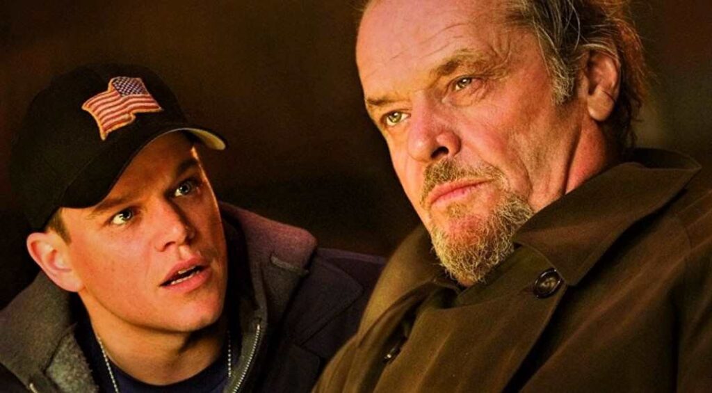 Matt Damon as Colin Sullivan, and Jack Nicholson as Frank Costello in 2006 crime film The Departed.