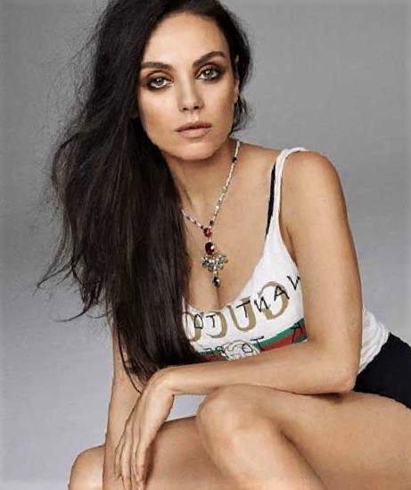 Sexy Mila Kunis photoshoot while wearing a Gucci shirt.