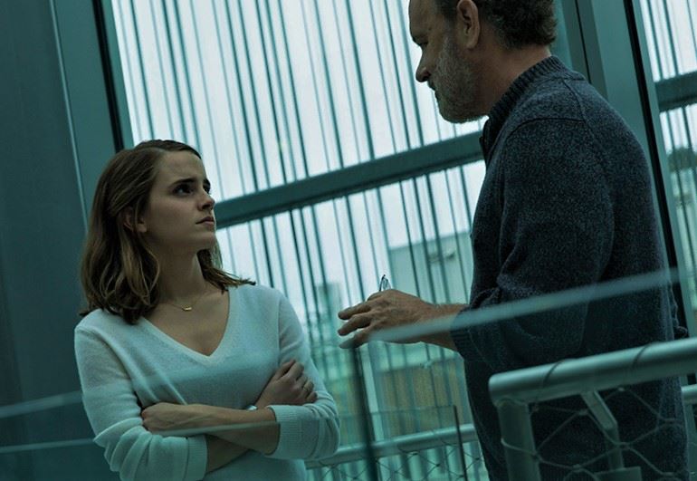 Emma Watson with her co-star Tom Hanks in the 2017 film The Circle.