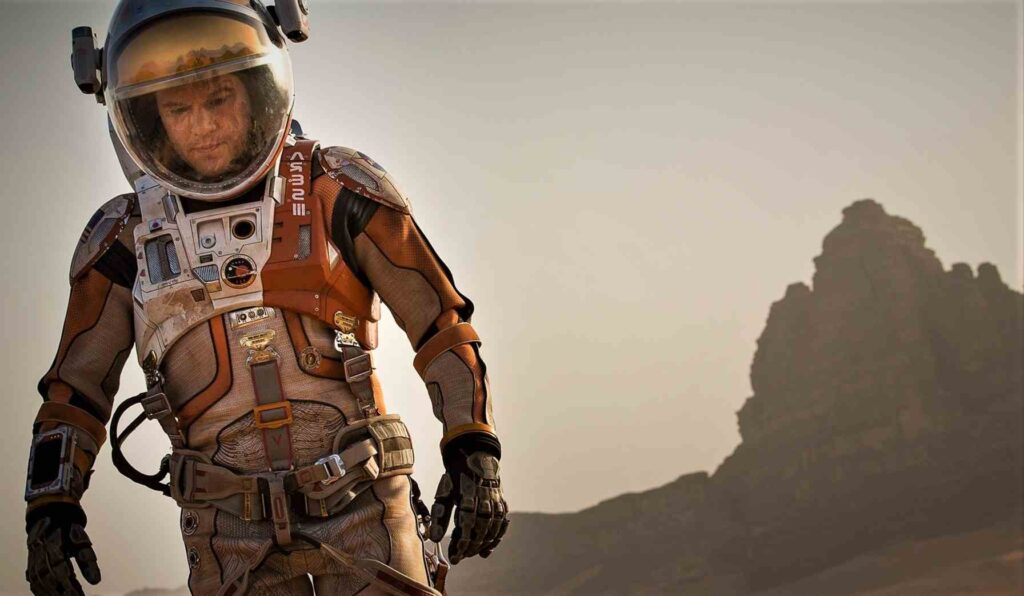 Matt Damon as Mark Watney in Sci-fi adventure film The Martian (2015)