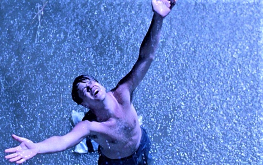 Andy Dufresne (Tim Robbins) breaks out of prison in The Shawshank Redemption (1994).