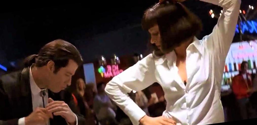 John Travolta and Uma Thurman dancing in the 1994 mafia film Pulp Fiction.
