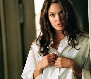 Angelina Jolie hooking hot as hell in a men's shirt