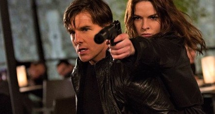 Tom Cruise and Rebecca Ferguson in action-adventure film Mission Impossible.