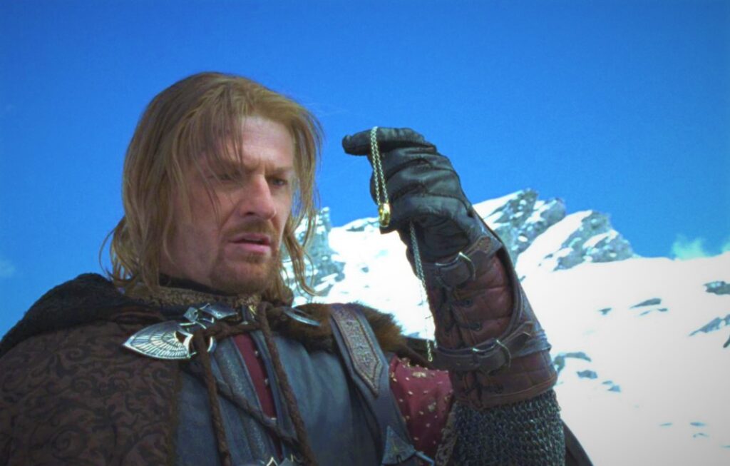Sean Beaan as Boromir holding the one ring