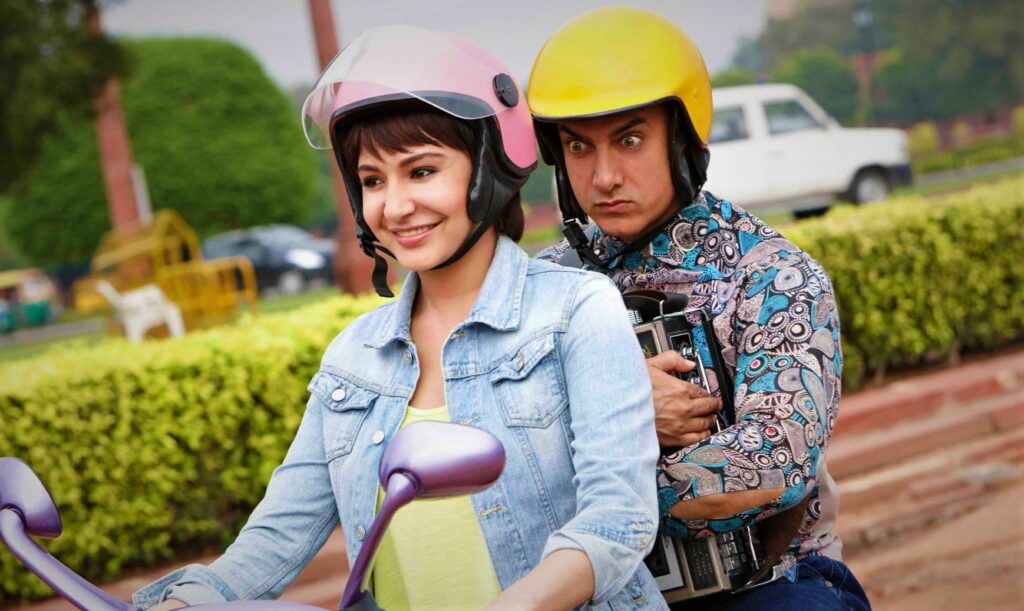 Anushka Sharma and Aamir Khan in the 2014 comedy film PK.