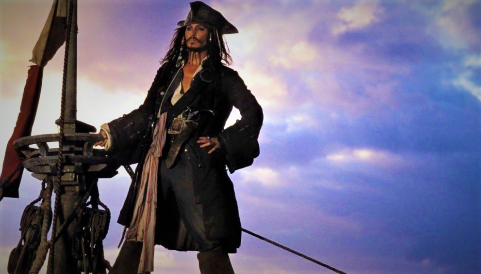 Captain Jack Sparrow in the film Pirates of Caribbean: Curse of Black Pearl.