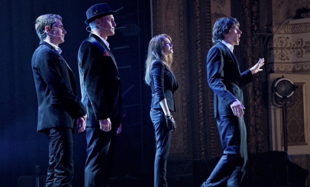 Actors performing magic in the mystery thriller magic film Now you See Me